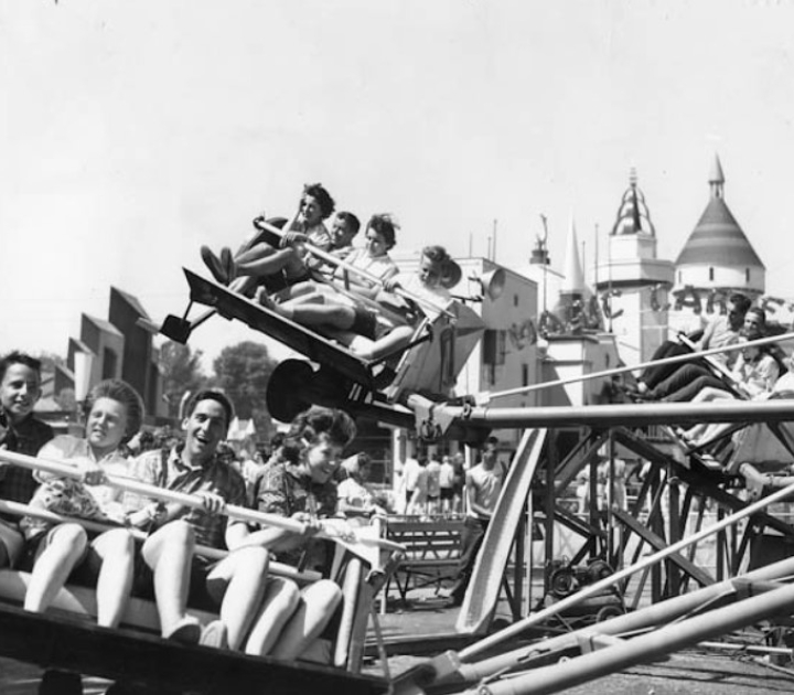 People riding the Scramble at Crystal Beach amusement park
