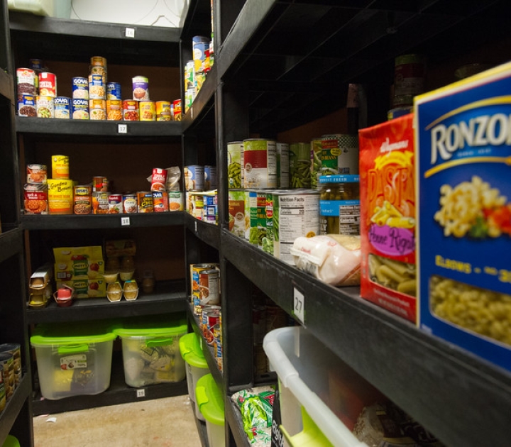 Shot of nonperishable food items in Milligan's Food Pantry