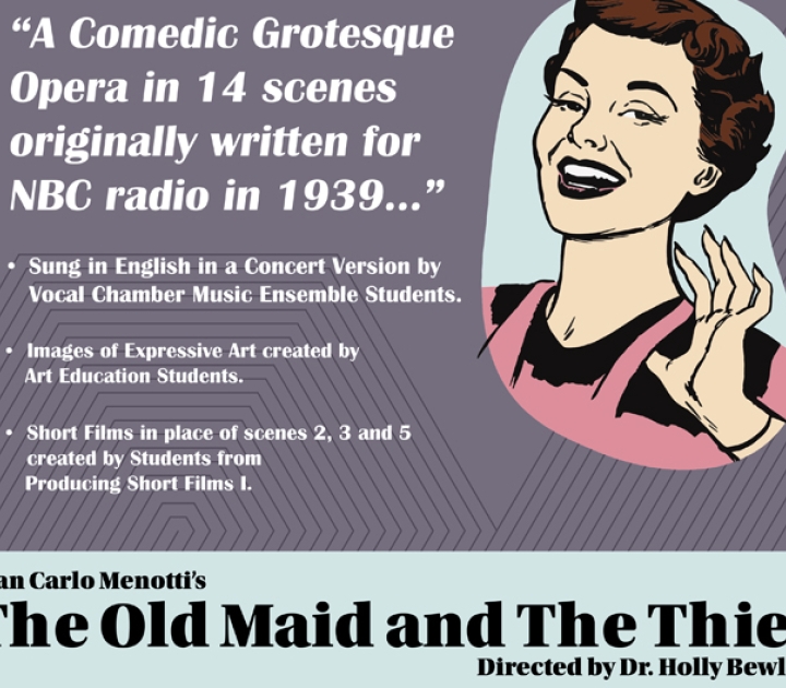 Poster for the radio opera The Old Maid and the Thief