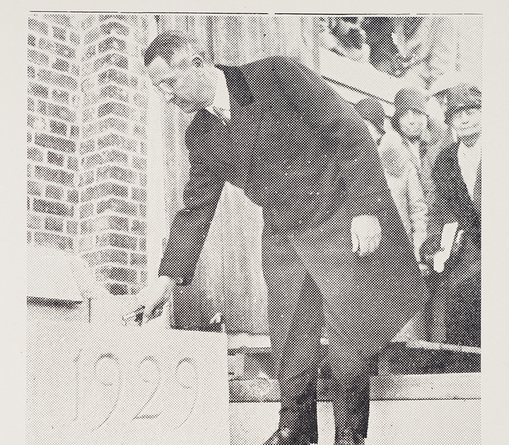 Edward H. Butler Jr. laying the Rockwell Hall cornerstone in 1929.