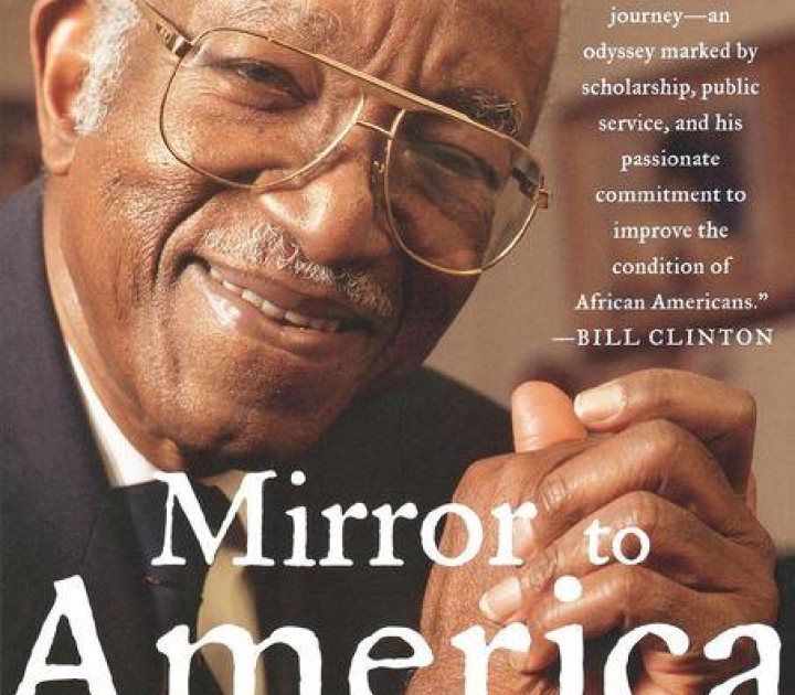 Book cover of Mirror to America, showing smiling John Hope Franklin with hands clasped