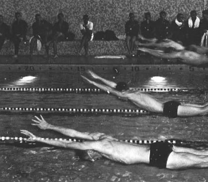Black and white photo of the 1963 pool