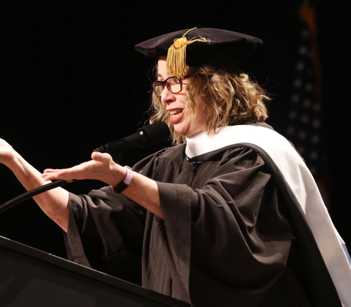 Bobbie Chase at the podium