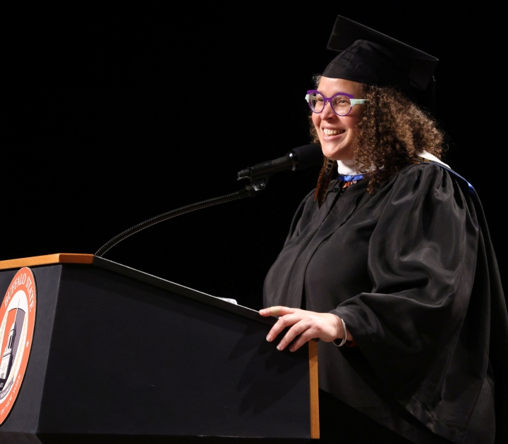Rebekah Williams at the podium