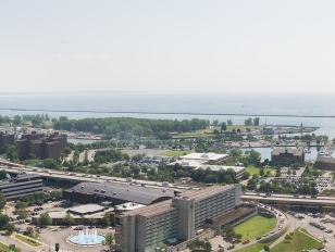 buffalo skyline with Lake Erie in the background