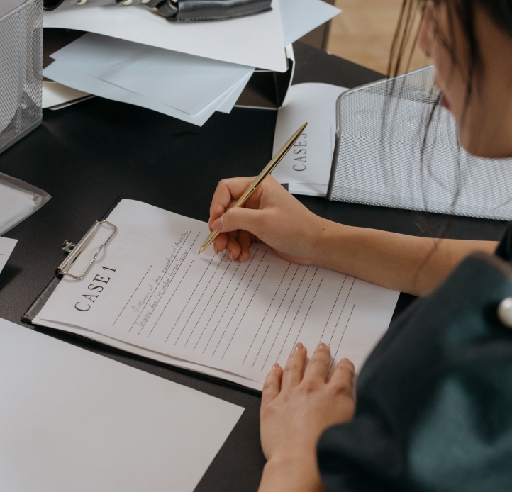 Case worker filling out form