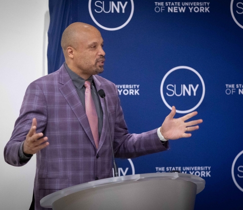 Chance M. Glenn Sr., Ph.D., delivers a speech to the SUNY Board of Trustees.