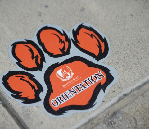 A paw print that reads "orientation"