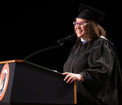 Rebekah Williams at the podium