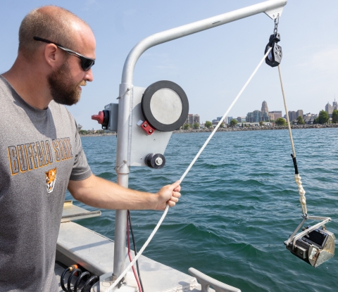 Brian Haas operating equipment on the water