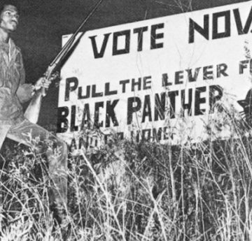 Man in front of a voting sign