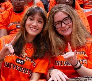 Students wearing Buffalo State University t-shirts