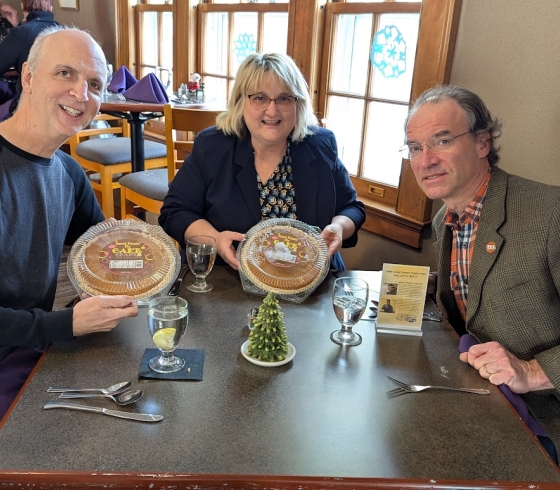 Brian Vizzi, Maria Garrity, Andrew Garrity with sweet potato pies at Campus House