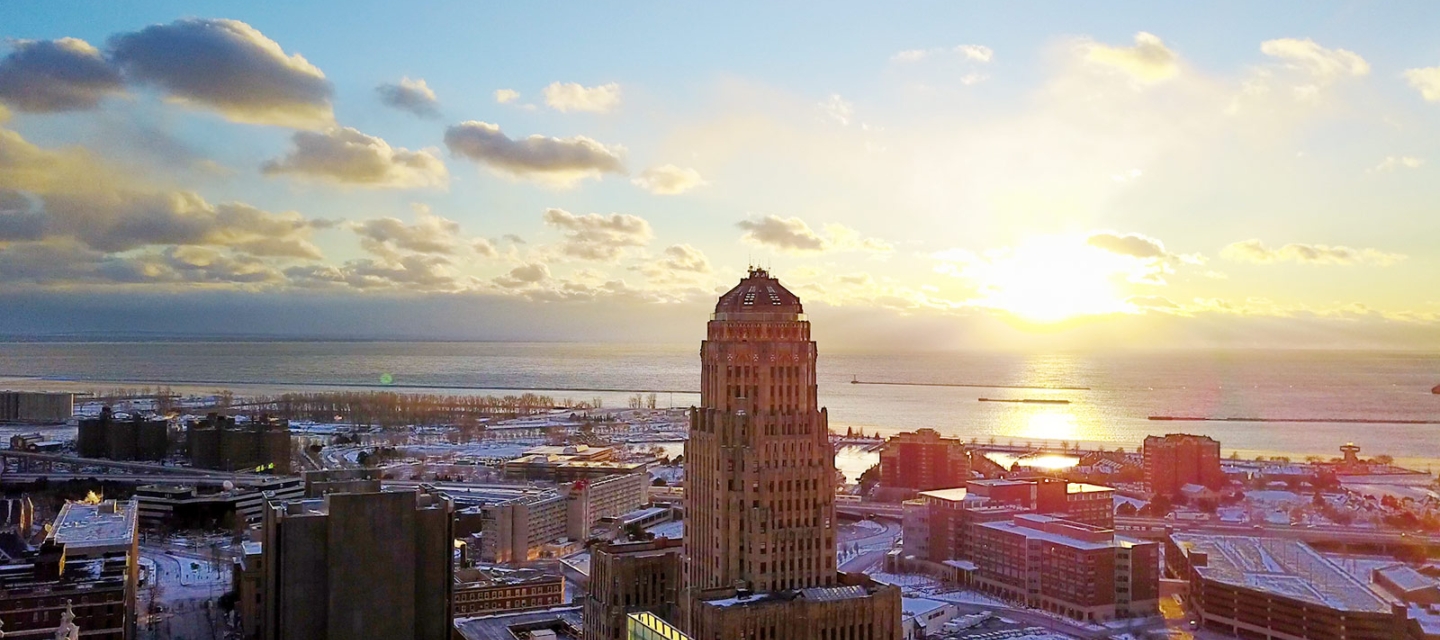 Buffalo city skyline at sunrise