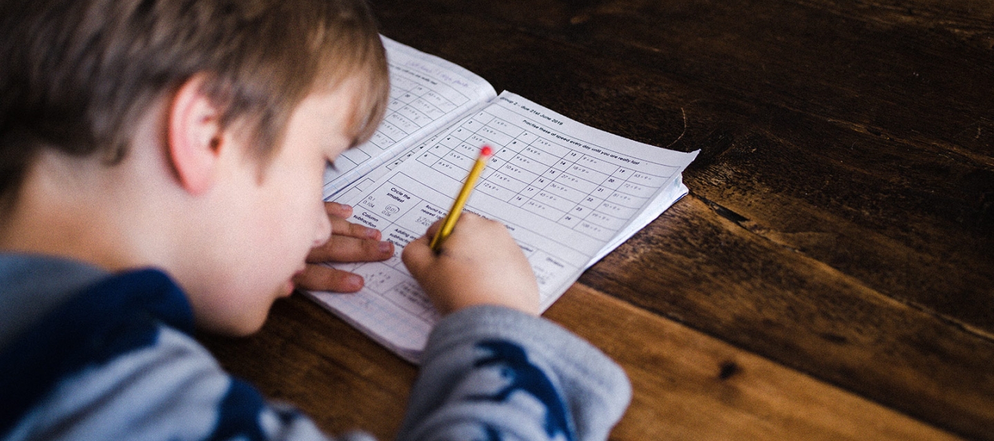 Child working on math
