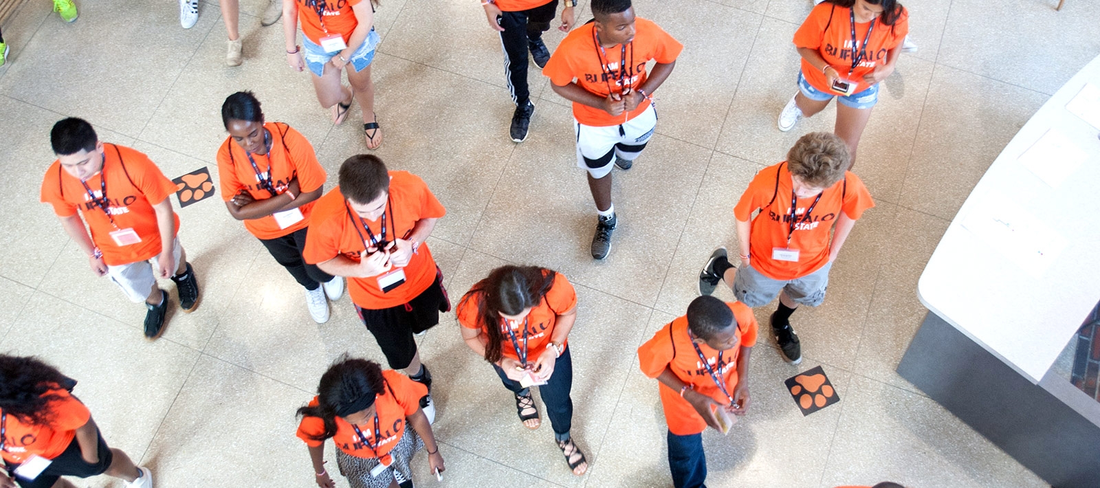 Birds eye view of students walking in Bulger