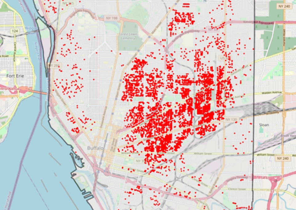 Map of publicly owned vacant residential lots in the city of Buffalo