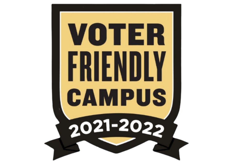 Shield logo that says Voter Friendly Campus 2021-2022