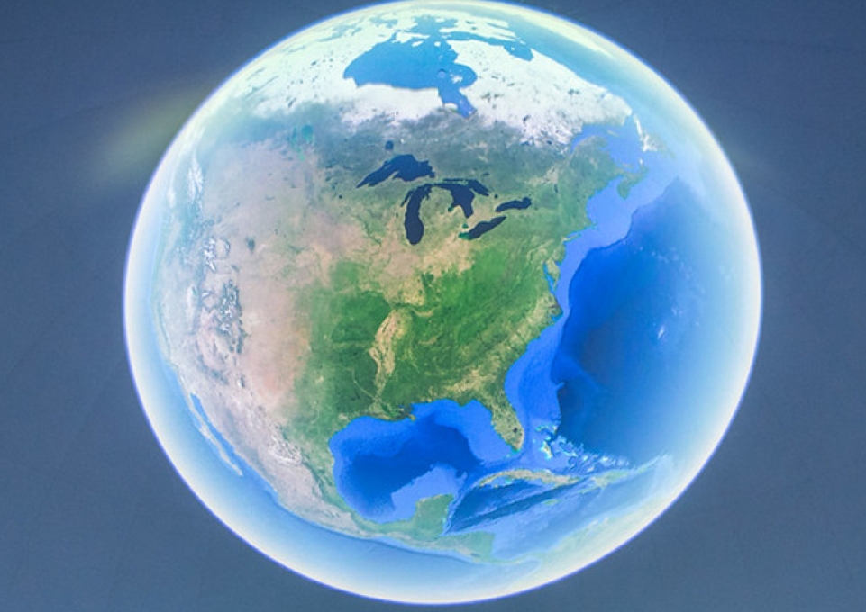 A projection of Earth generated by the Whitworth Ferguson Planetarium