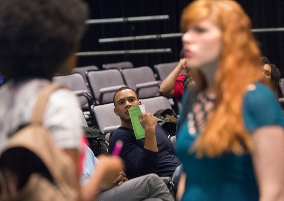 "Empire" actor Trai Byers directing a theater scene in a master class at Buffalo State College.