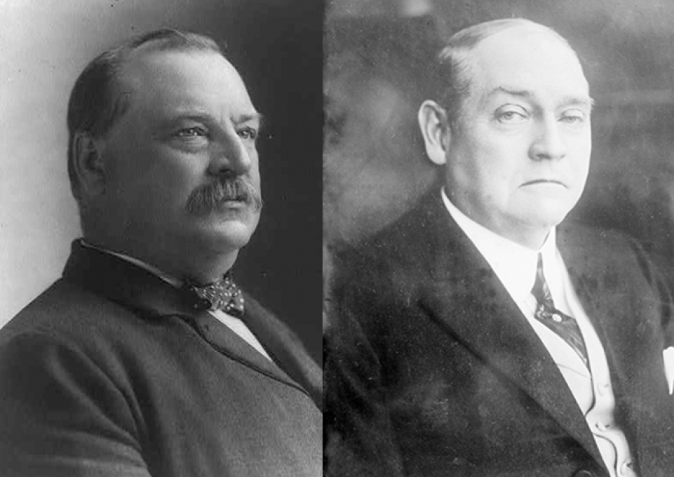 Side-by-side black and white portraits of Grover Cleveland and Edward H. Butler Sr.
