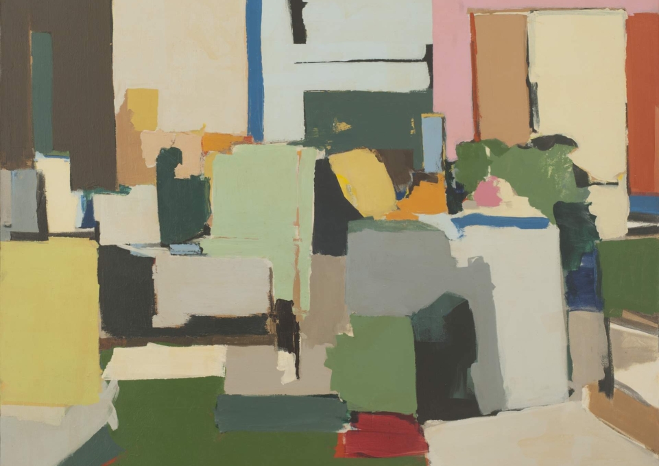 Colorful abstract painting of a roomful of furniture 