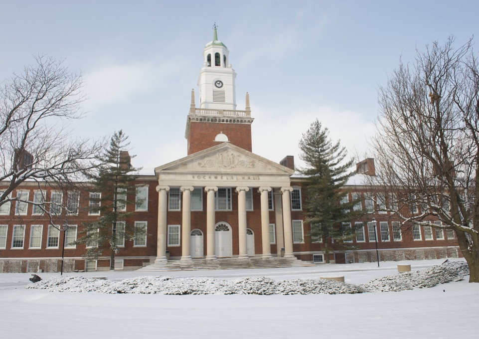 Exterior photo of Rockwell Hall in winter