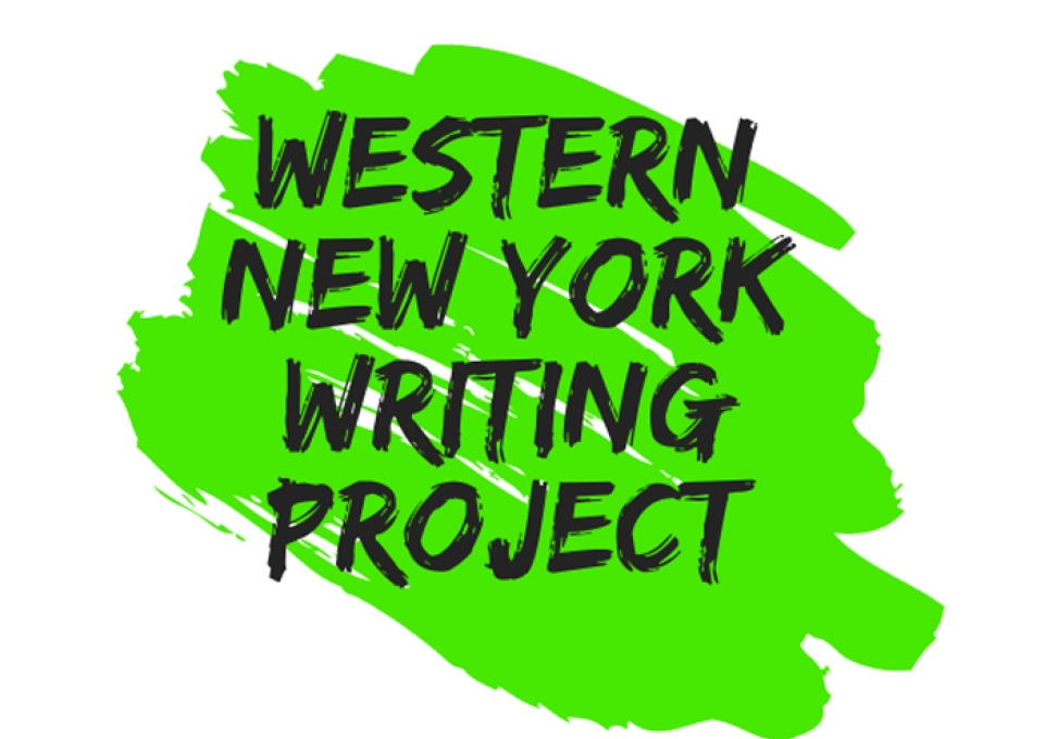 Black text spelling "Western New York Writing Project" on a green background that resembles brush strokes