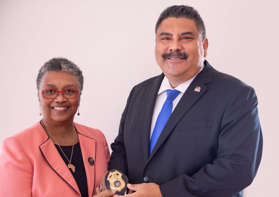 President Conway-Turner and UPD Chief Stephen Mayoral pose for the camera