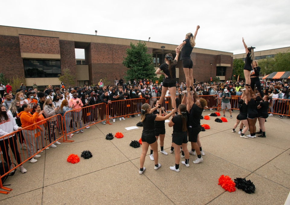 A pep rally was part of the Buffalo State homecoming activities in 2021.
