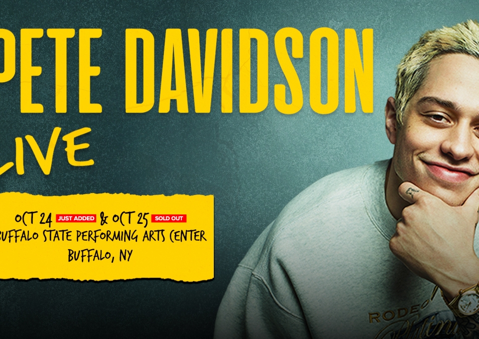 Pete Davidson promo photo showing date and time of the event