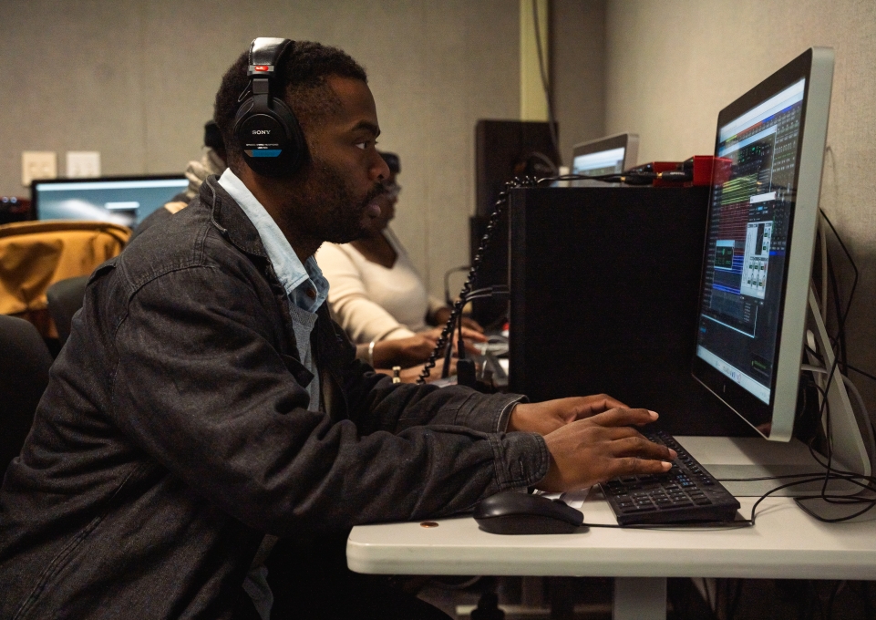 A student uses computer