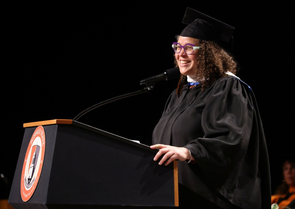 Rebekah Williams at the podium
