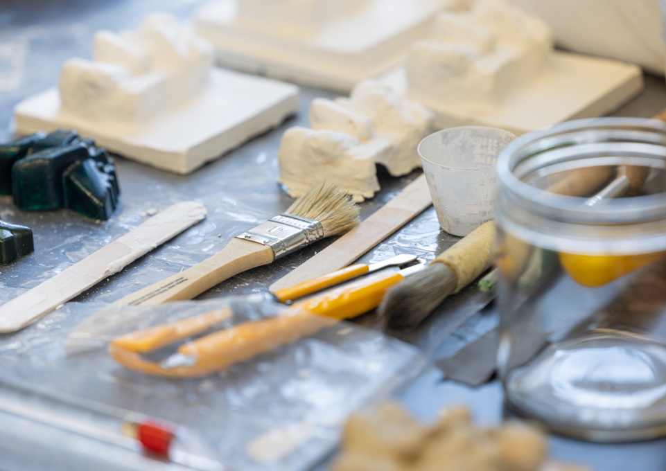 Art supplies on a table