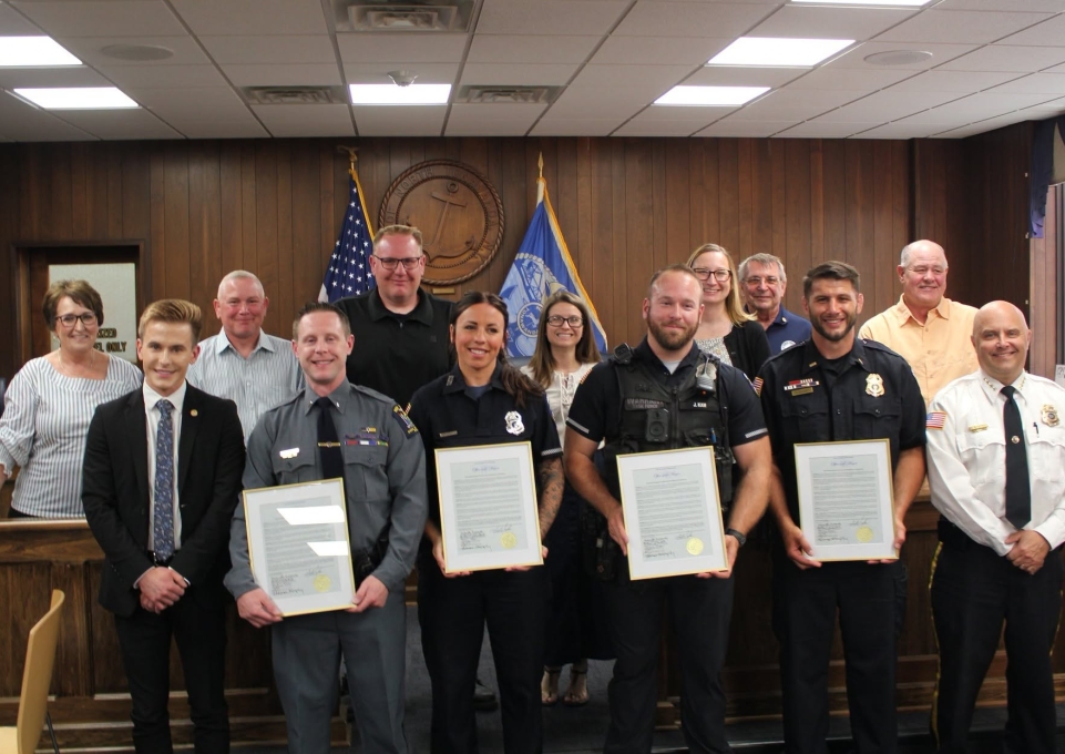 The honored officers with members of the North Tonawanda City Council